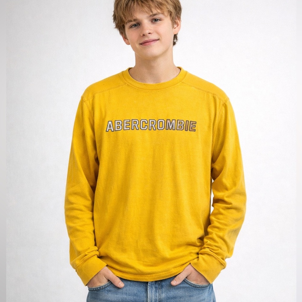 Vintage Abercrombie & Fitch Y2K Long Sleeve Muscle Fit Logo Shirt L‎ Yellow